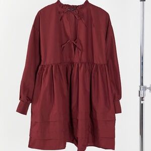 Asos Maroon Bow Tie Longsleeved Dress